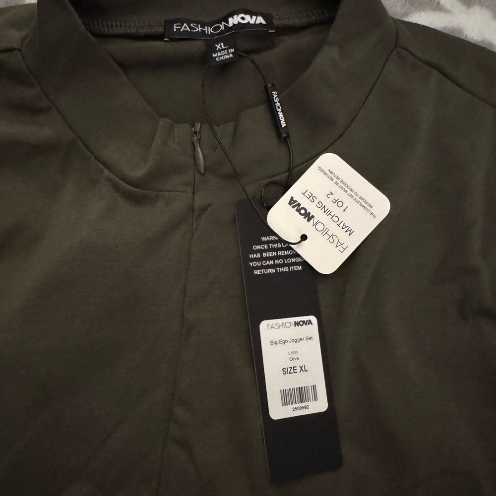 Fashion Nova Olive Long Sleeve Bodysuit Jogger Set - Picture 5 of 8